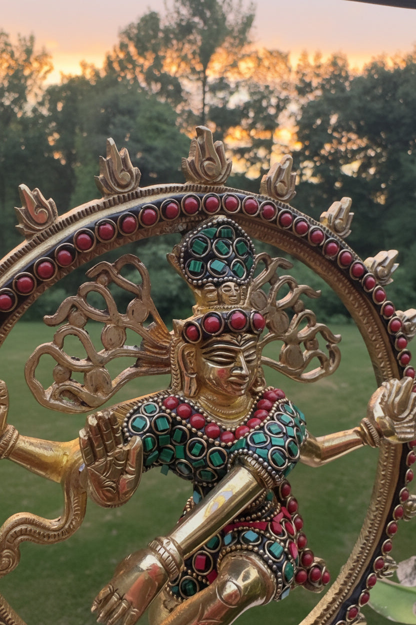 Brass Nataraja Statue with Stonework -12 inches