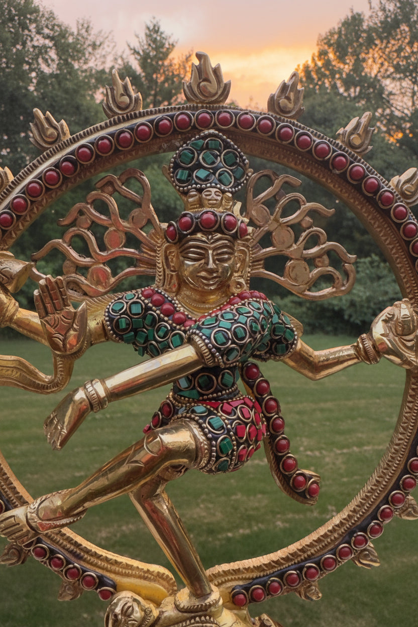 Brass Nataraja Statue with Stonework -12 inches