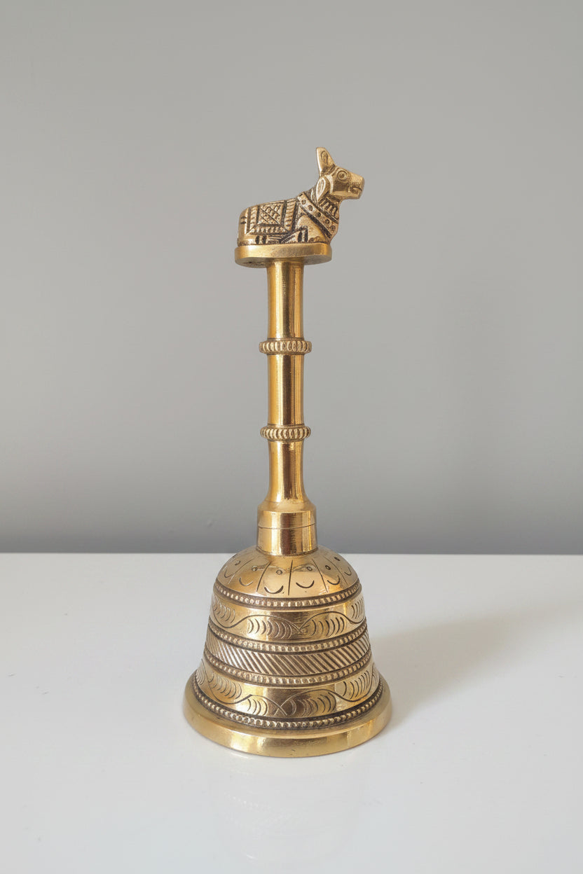 Handmade Solid Brass Temple Bell: Indian Pooja Decor (6 inches)