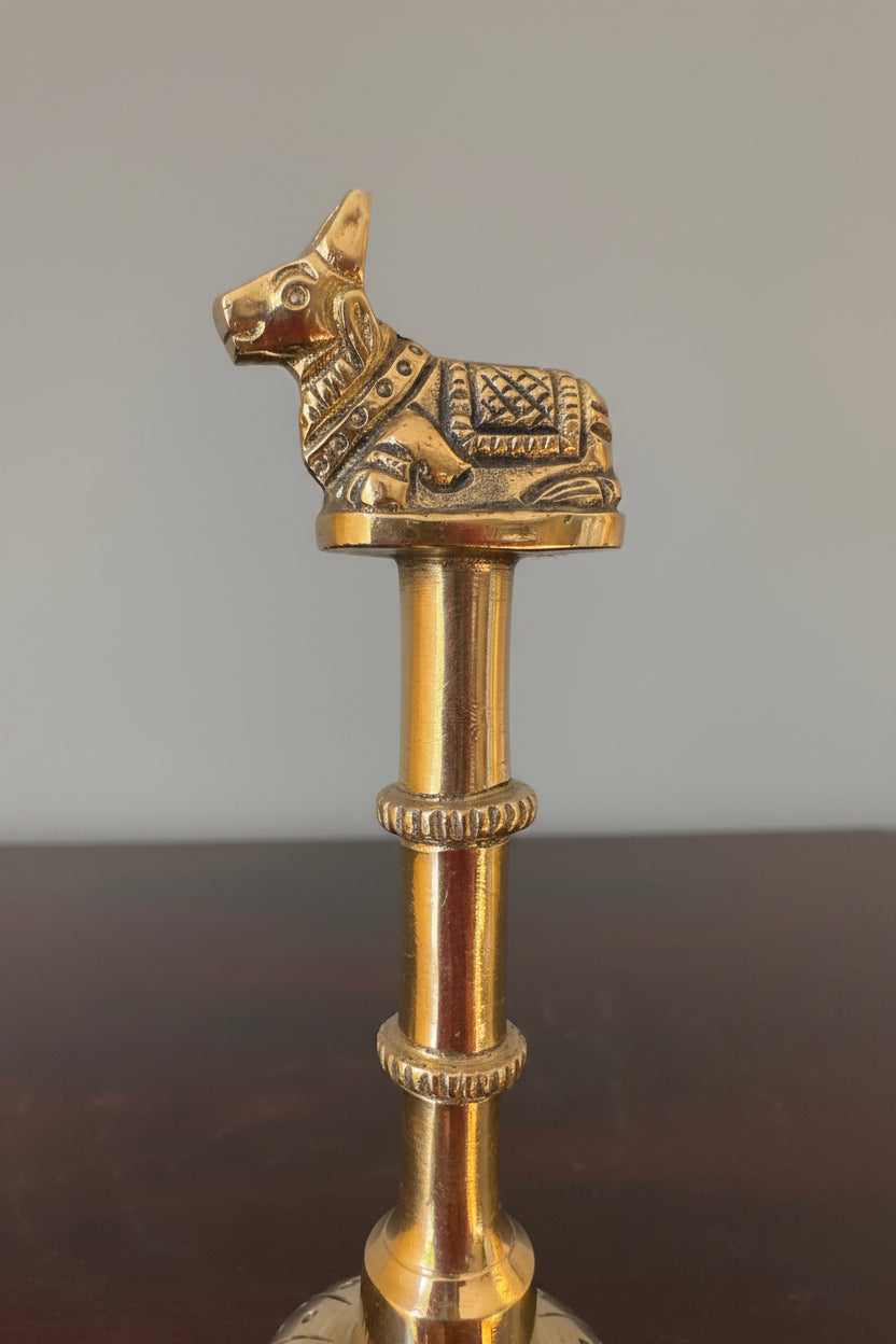 Handmade Solid Brass Temple Bell: Indian Pooja Decor (6 inches)