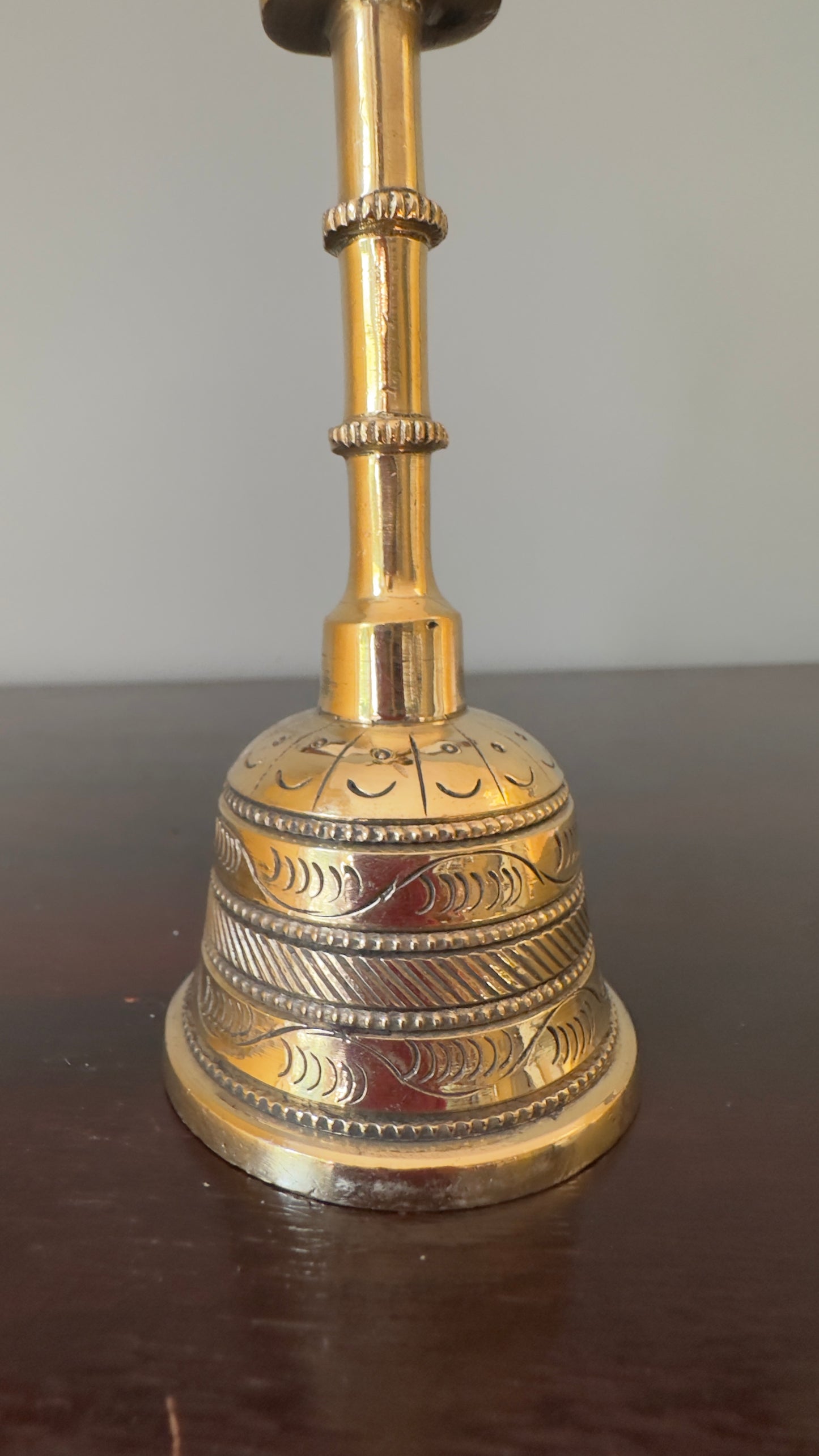 Handmade Solid Brass Temple Bell: Indian Pooja Decor (6 inches)