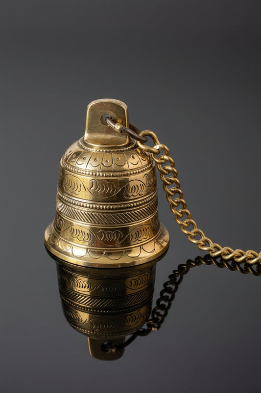 Solid Brass Bell with Chain, Indian Decor