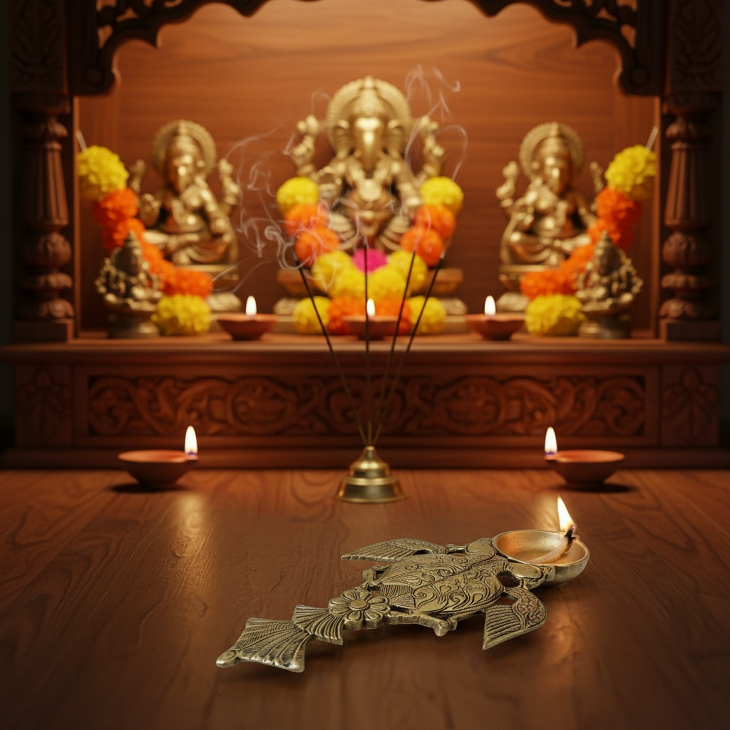 Large size Brass Dhopdani, Big Pooja Spoon, DhoopAarti