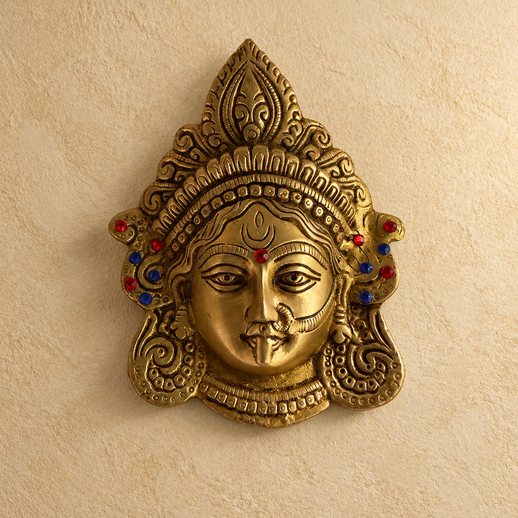 Kali face wall decor with stonework, use for Durga pooja