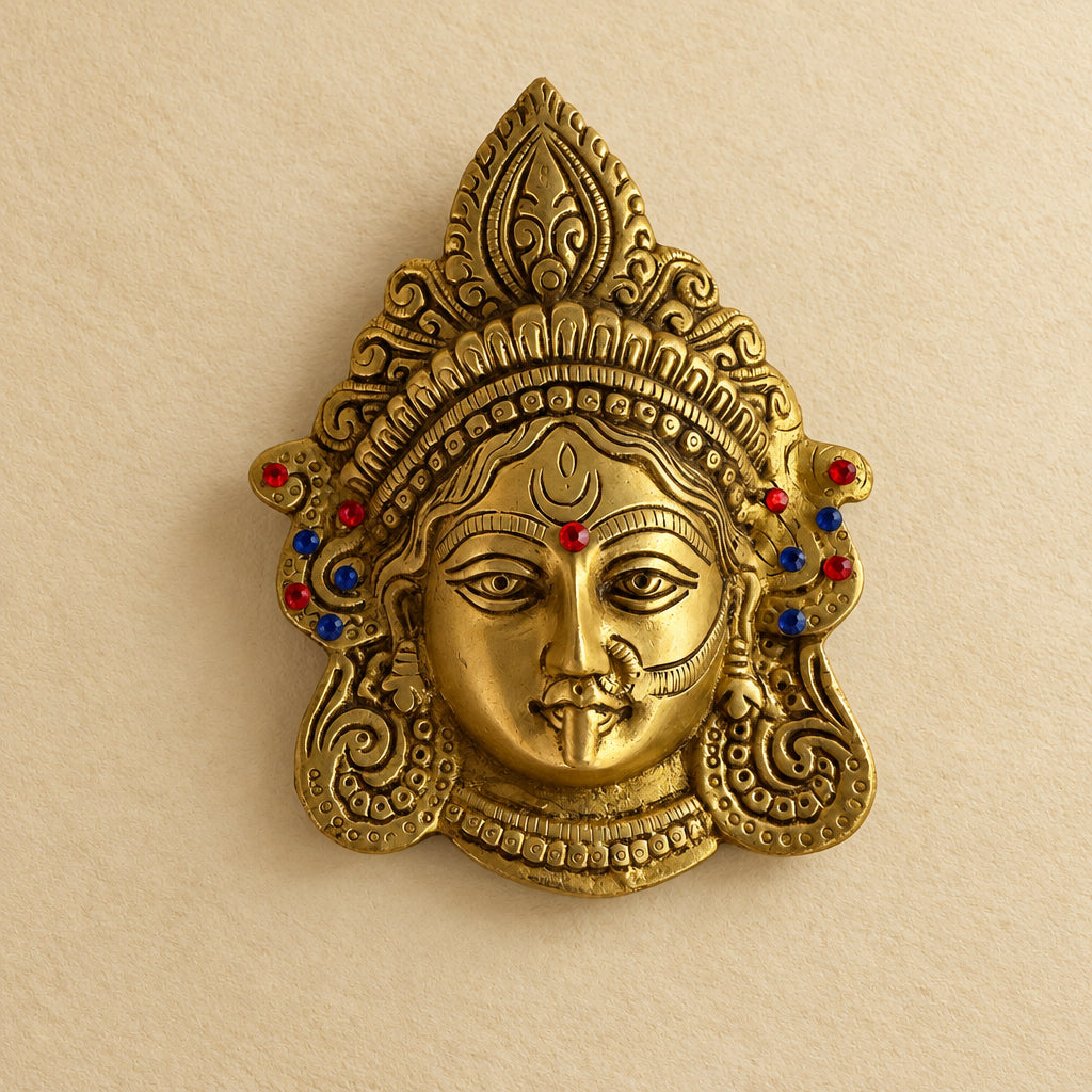 Kali face wall decor with stonework, use for Durga pooja