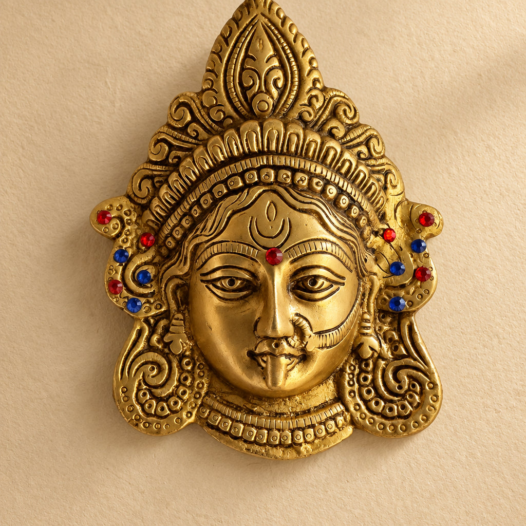 Kali face wall decor with stonework, use for Durga pooja