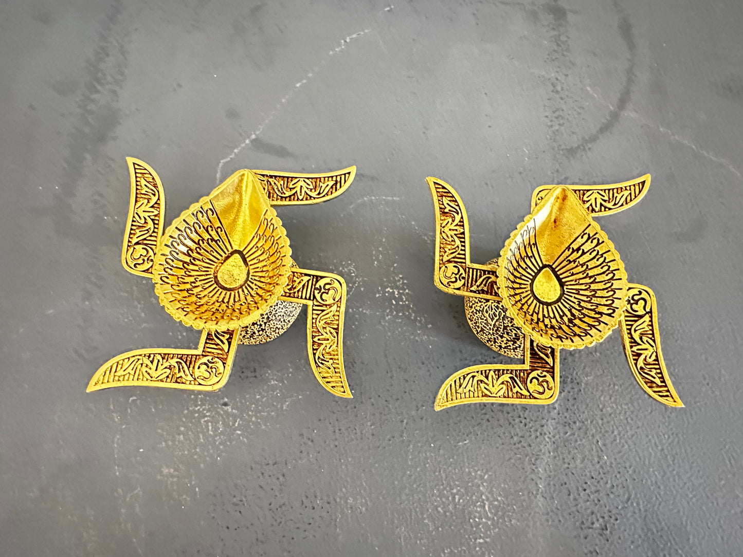 Set of 2 superfine Brass  Swastika Diya