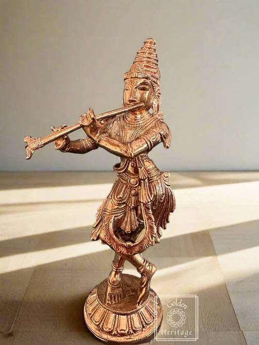 Bronze Krishna -Lost Wax Method Sculpture 7" - The Golden Heritage #