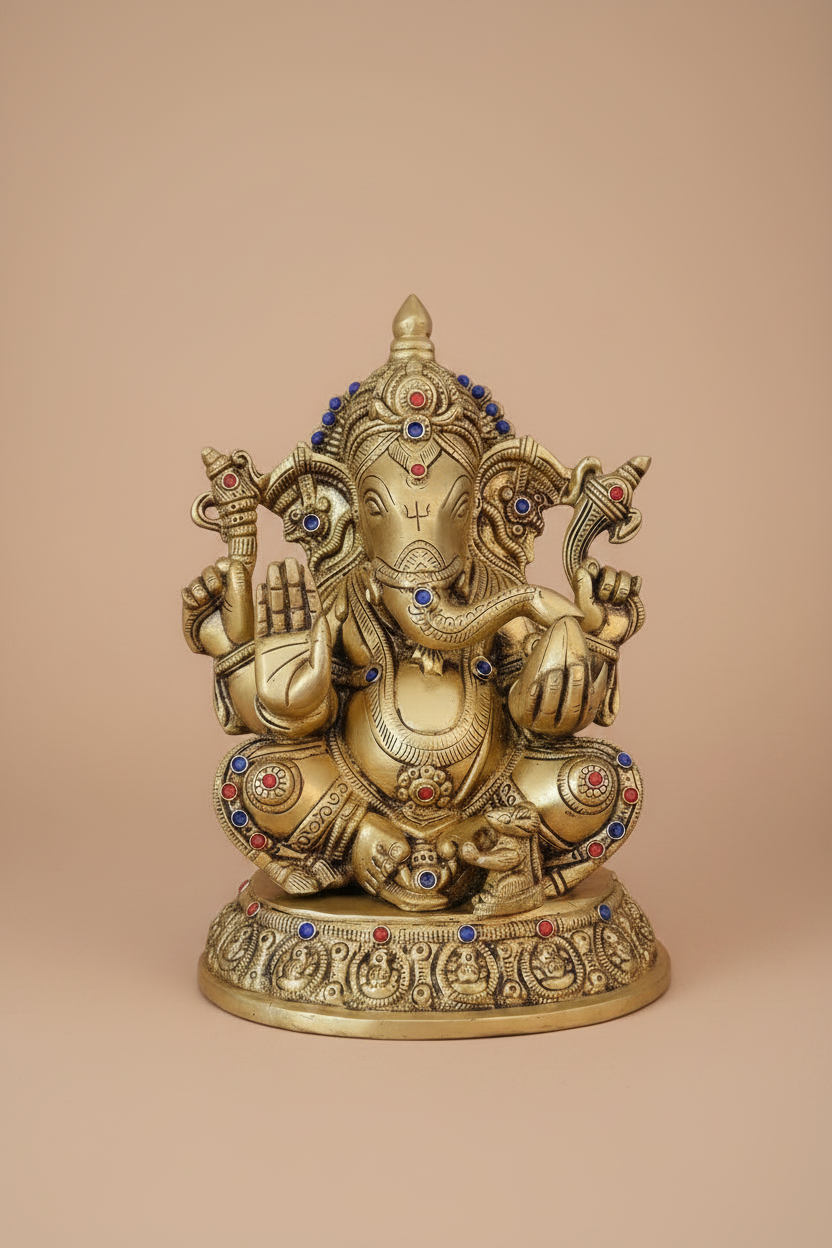 Ashta-Vinayak carved Ganesha idol 9"