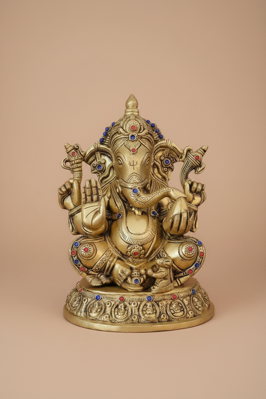 Ashta-Vinayak carved Ganesha idol 9"