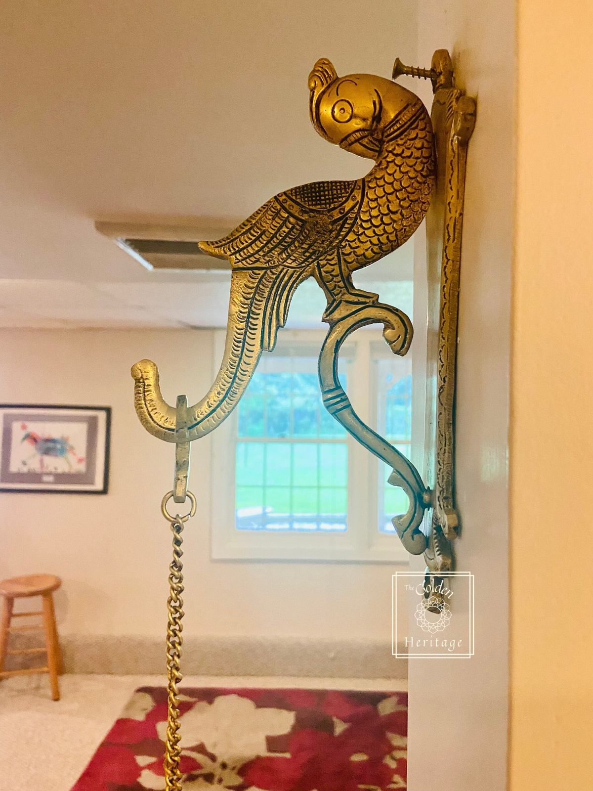 Peacock Brass Hook hanging lamp or bell, Bracket