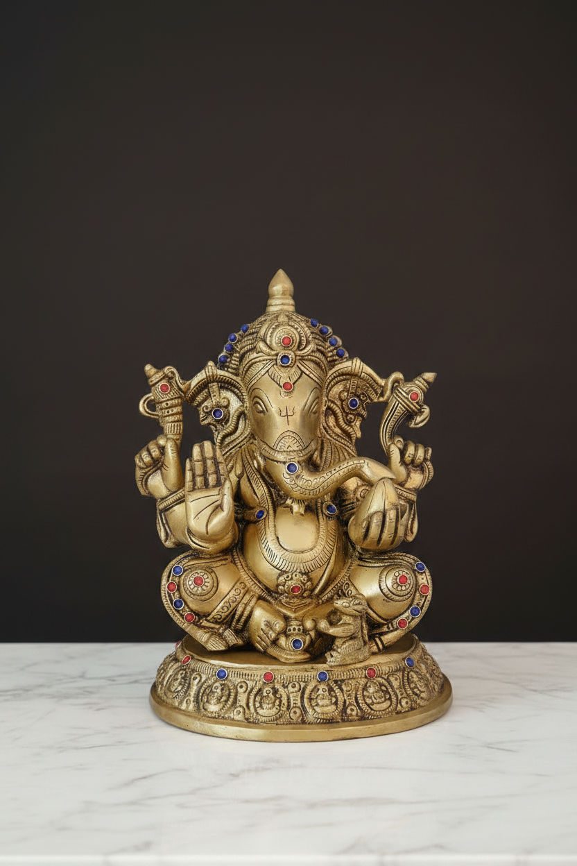 Ashta-Vinayak carved Ganesha idol 9"