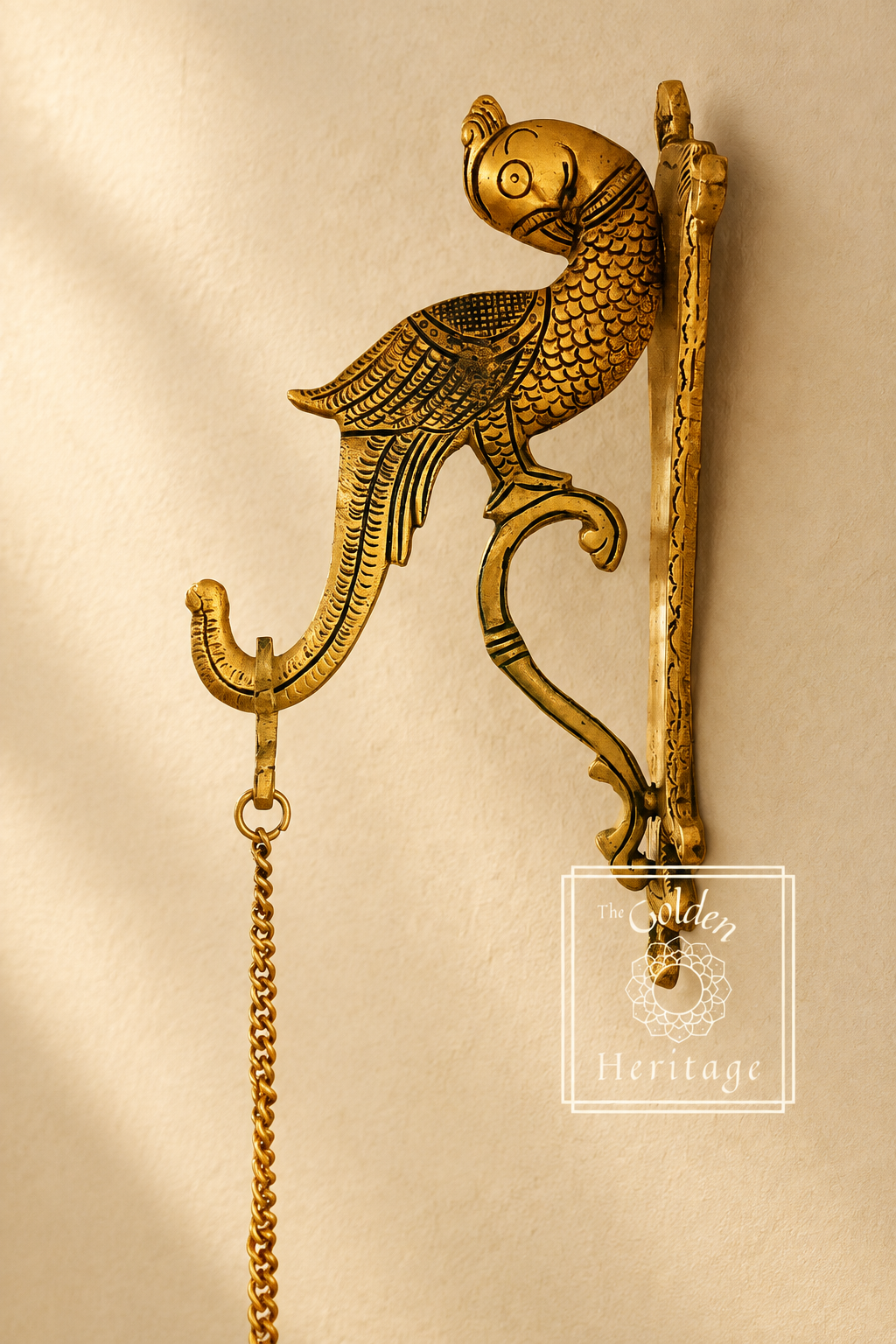 Peacock Brass Hook hanging lamp or bell, Bracket - The Golden Heritage #