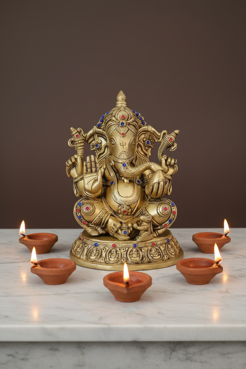 Ashta-Vinayak carved Ganesha idol 9"