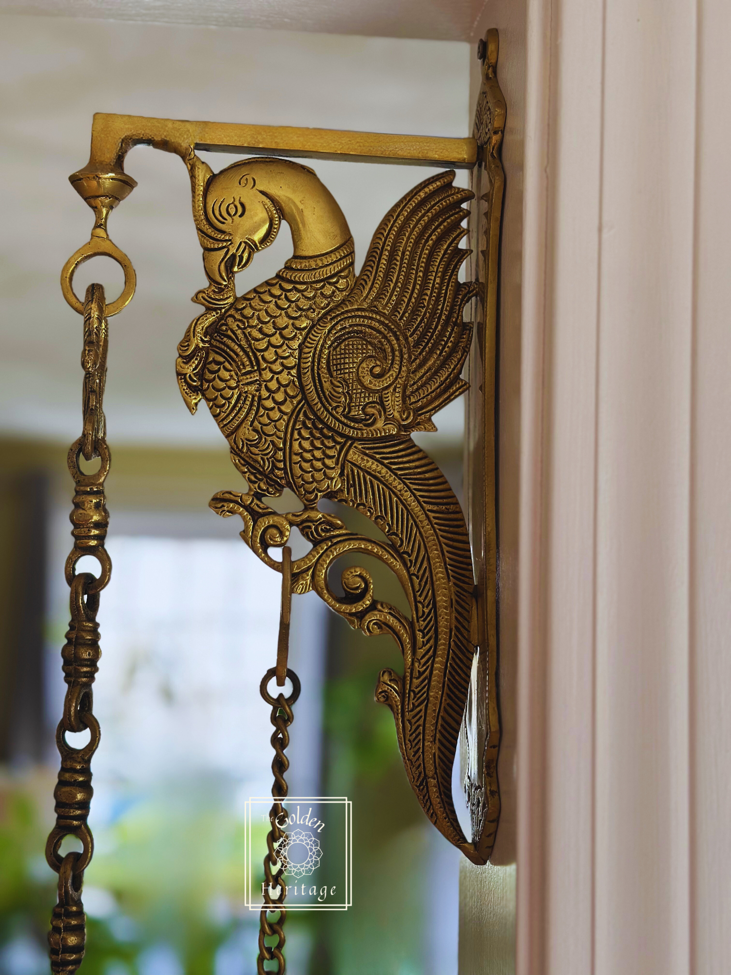 Decorative gold door hook with intricate peacock  design for hangging lamps, Diya's and décor 