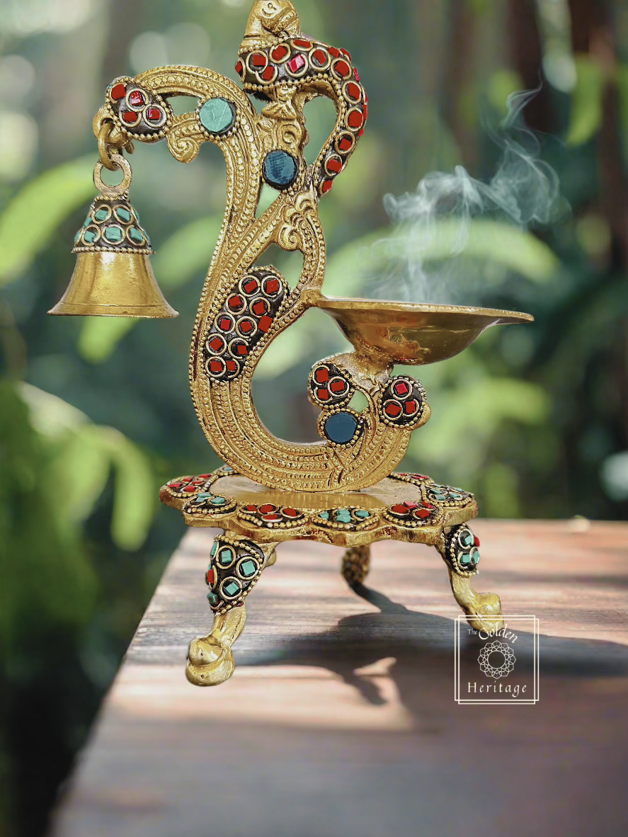 Peacock Diya with Stone work: A Masterpiece of Indian Craftsmanship