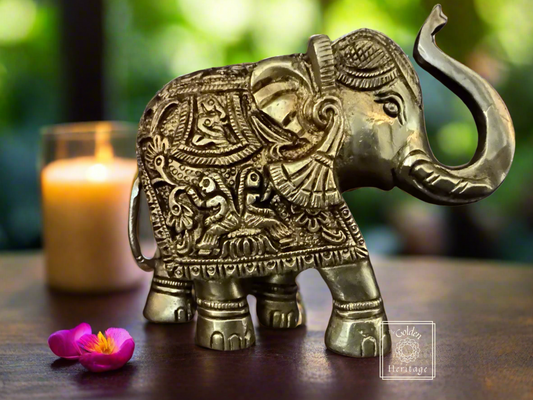 Handmade Brass Elephant with craved design - The Golden Heritage #