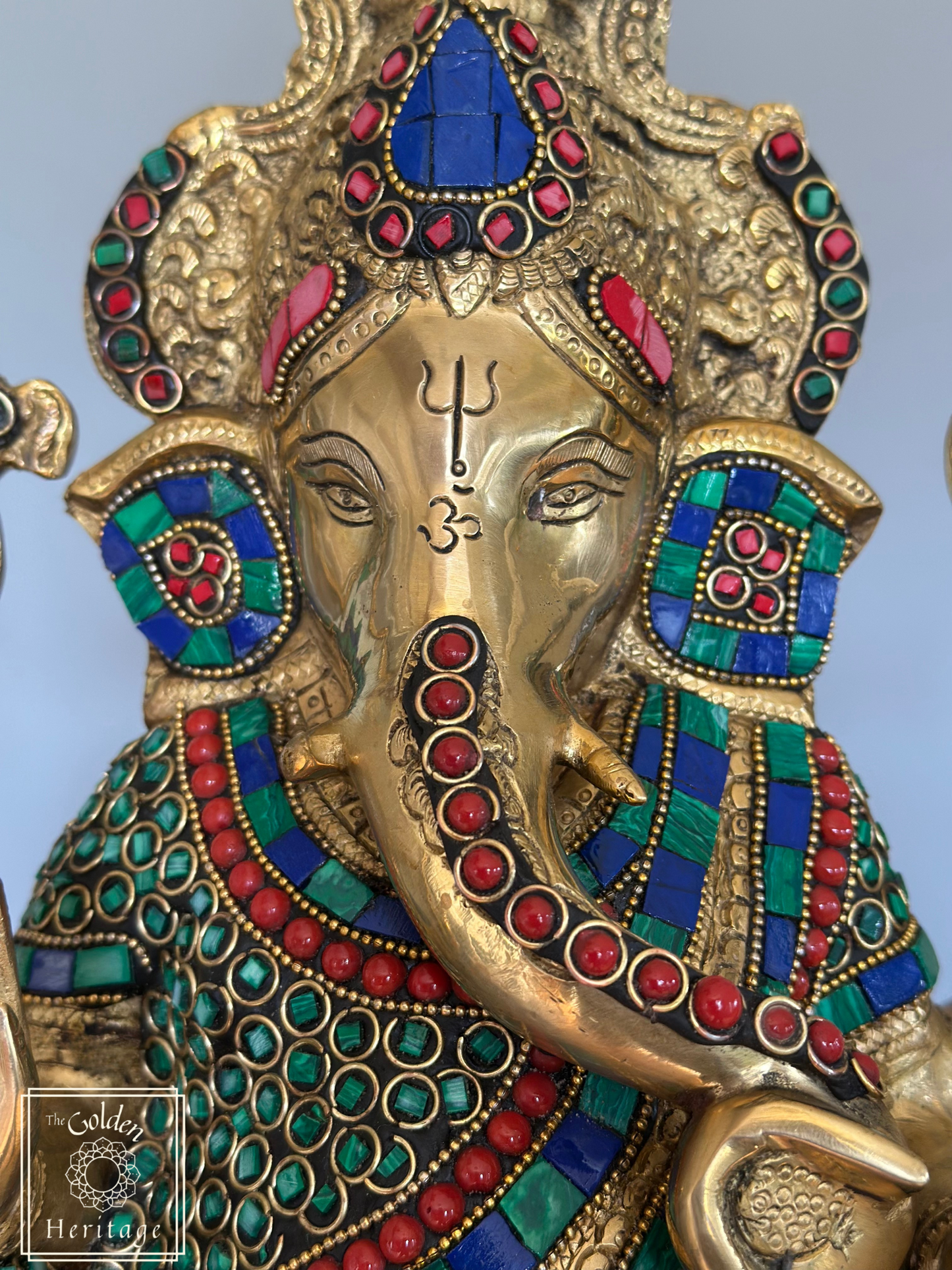 Brass Ganesha State with Stonework 16"