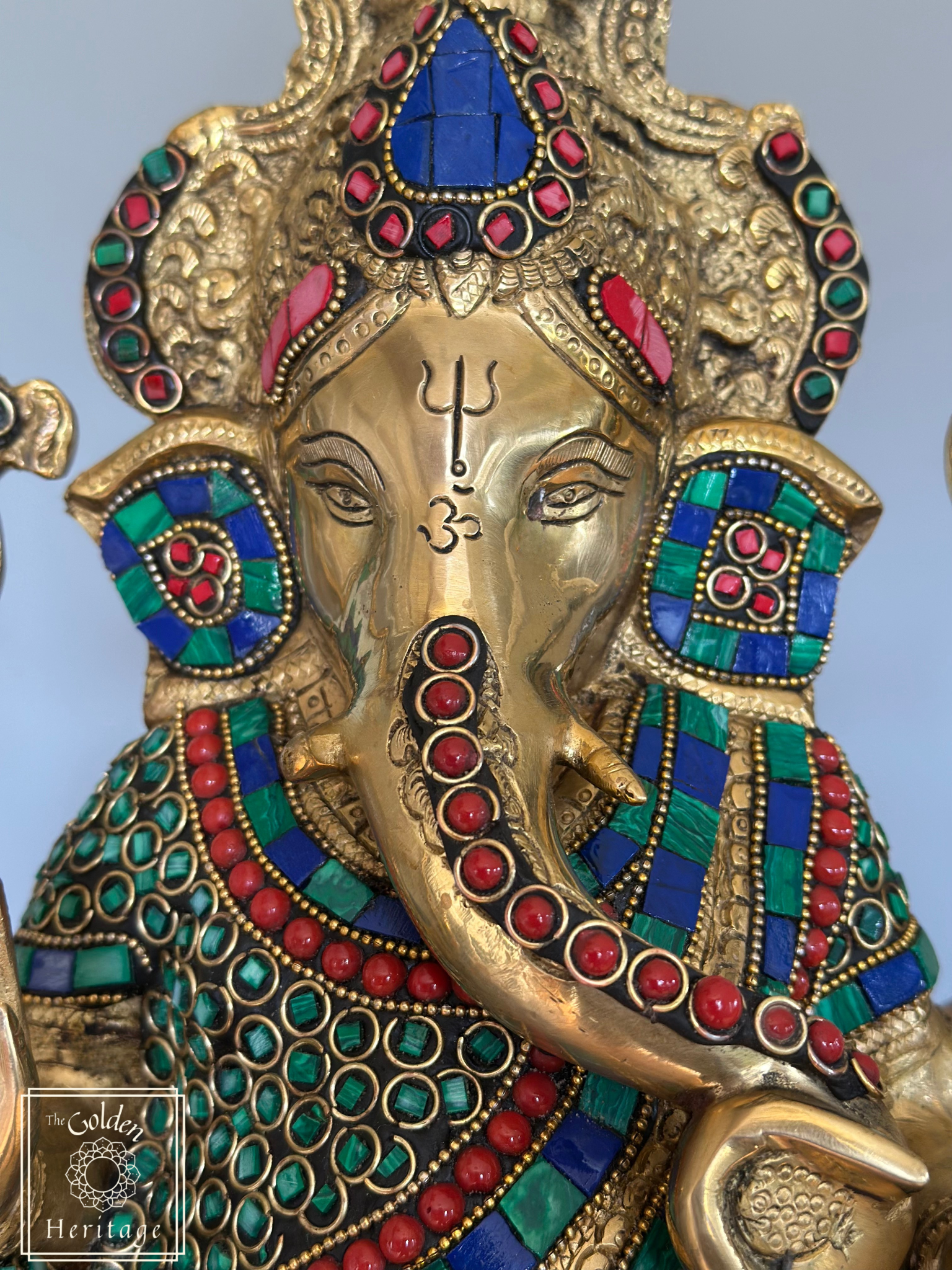 Brass Ganesha State with Stonework 16"