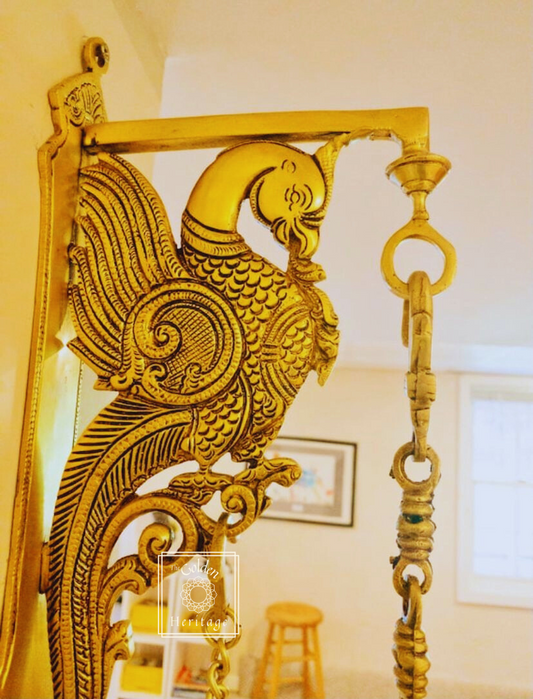 Peacock design Hook hanging lamp or bell, Hanger, Brass Bracket - The Golden Heritage #