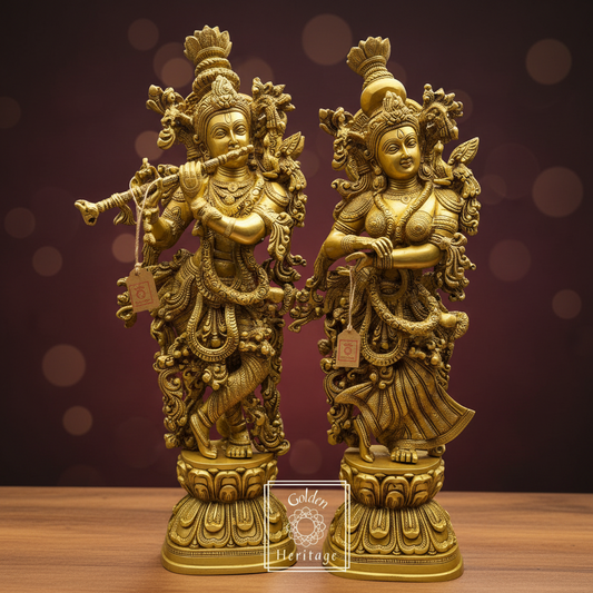 Brass Large  Radha- Krishna Statue with Flute-29” - The Golden Heritage #