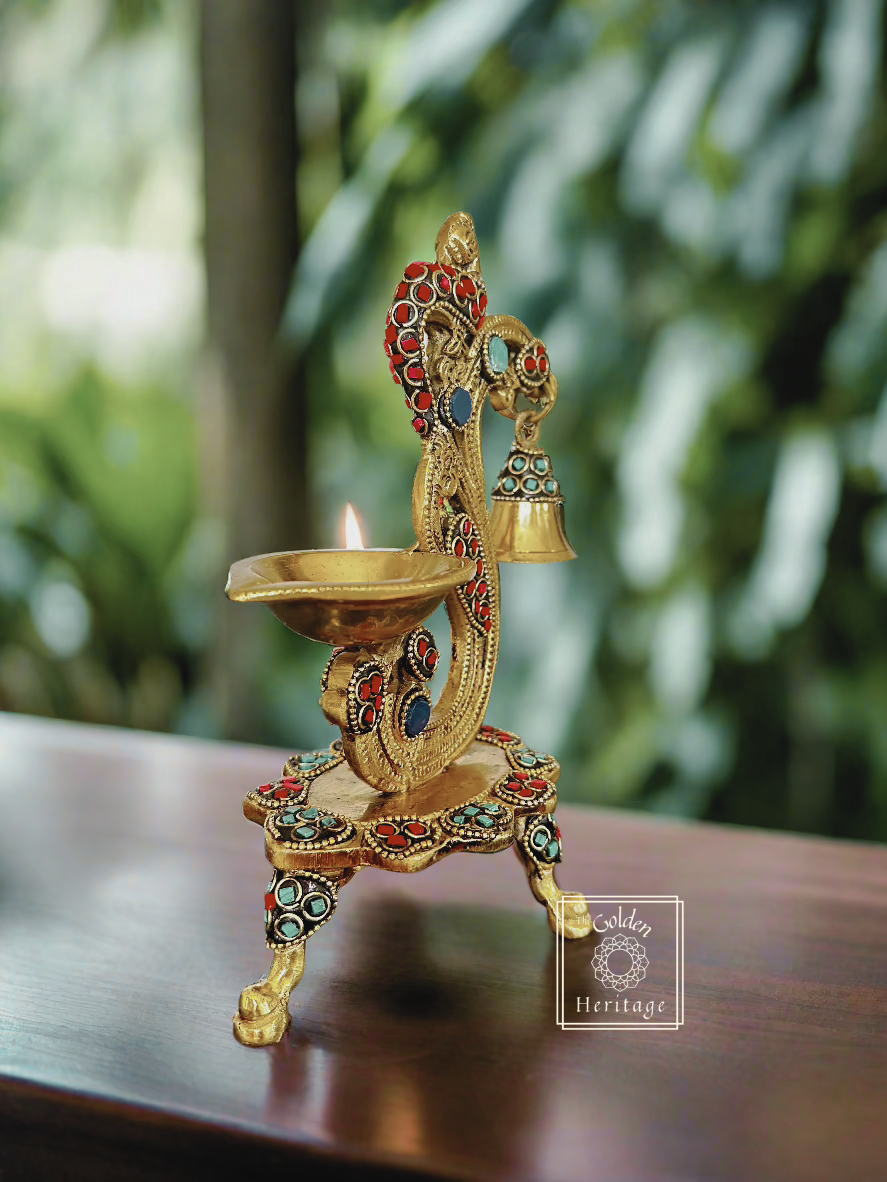 Peacock Diya with Stone work: A Masterpiece of Indian Craftsmanship