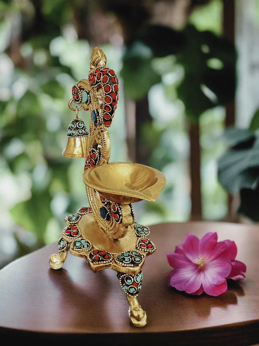 Peacock Diya with Stone work: A Masterpiece of Indian Craftsmanship