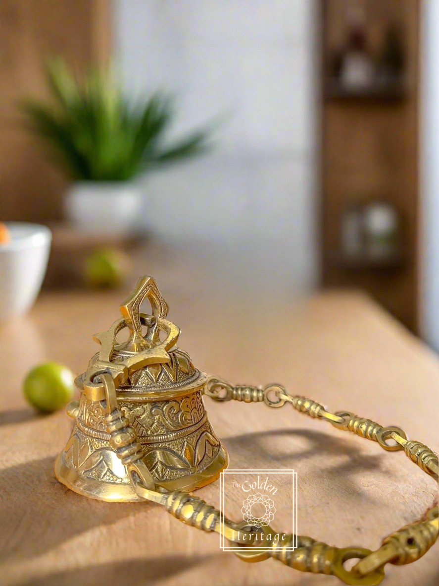 Solid Brass hanging Bell with Chain 21" - The Golden Heritage #