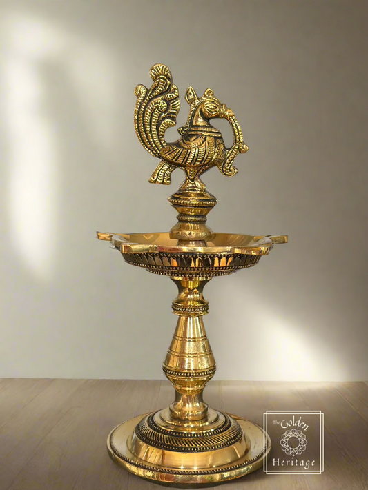 Peacock Lamp, Brass Diya 12" - The Golden Heritage #