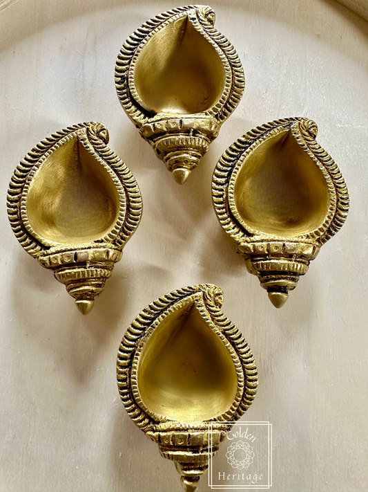 Mango shape Diya, Brass Small Wick Lamp - The Golden Heritage #
