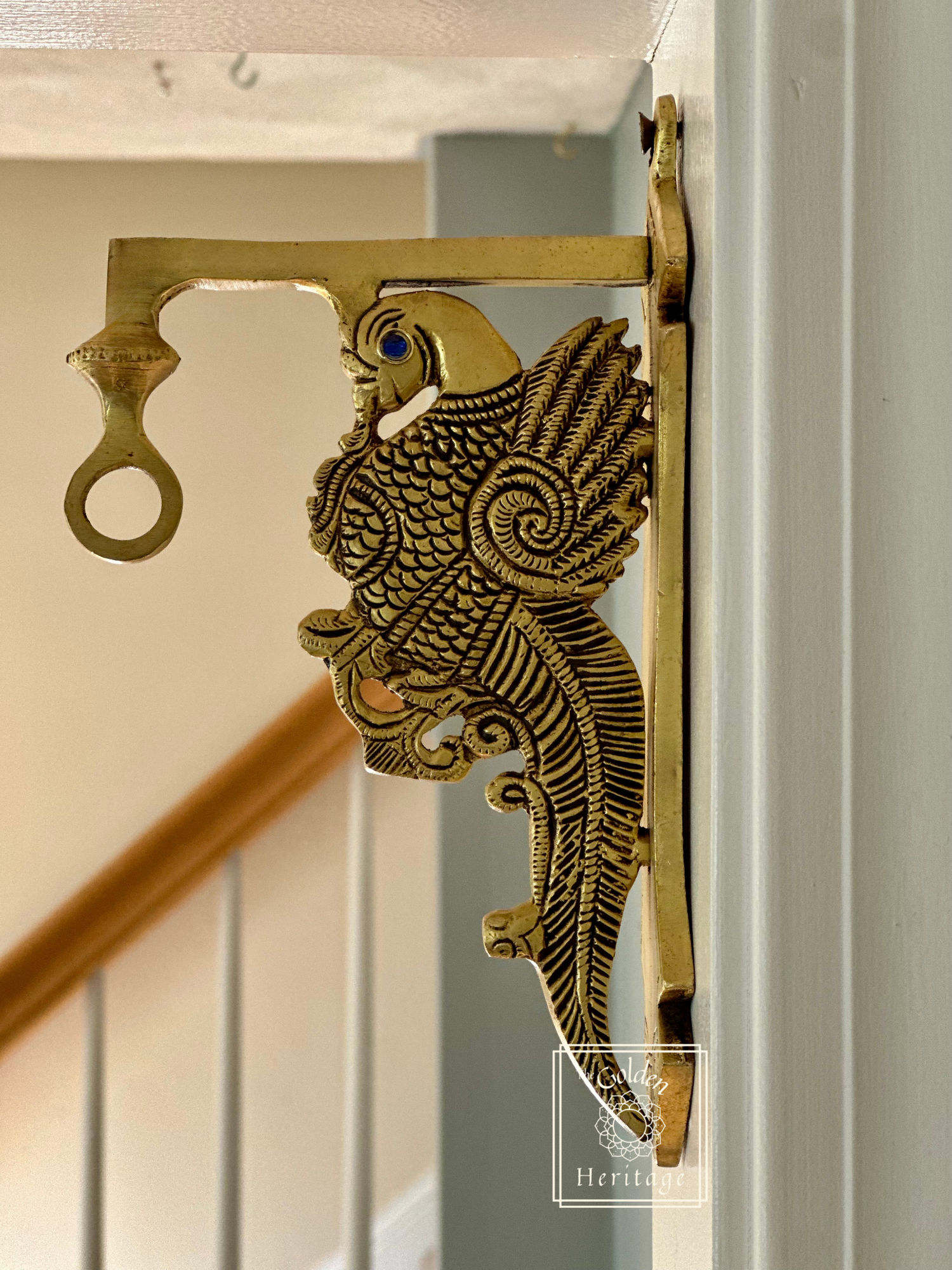 Decorative gold door hook with intricate peacock  design for hangging lamps, Diya's and décor 