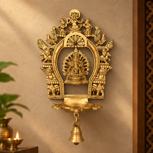 Sukhasana Ganapati with Prabhavali frame Diya