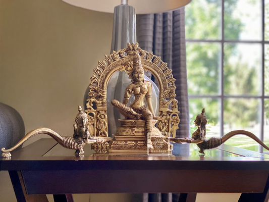 Deeplakshmi Diya, Indian Goddess With Twin Parrots lamp - The Golden Heritage #