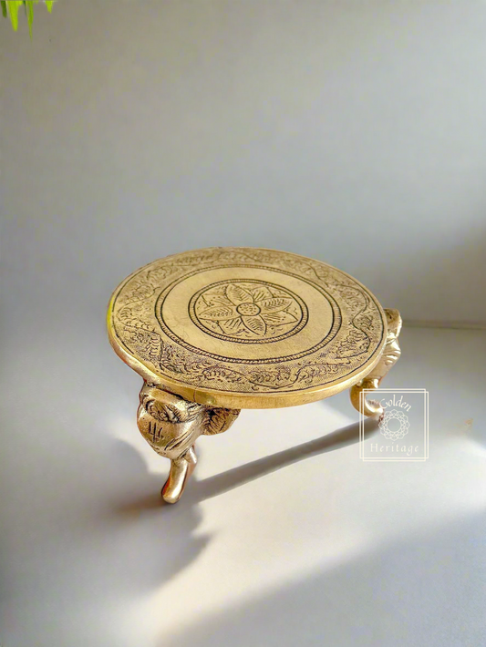 Round Chowki, Brass Elephant Pillar Chowki - The Golden Heritage #