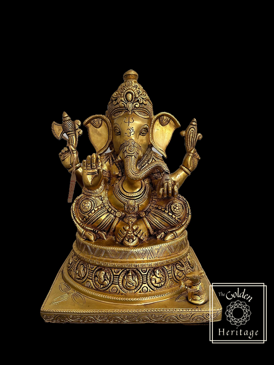 Ganesha Statue, Ashta-Vinayak carved Ganesha 12" - The Golden Heritage #