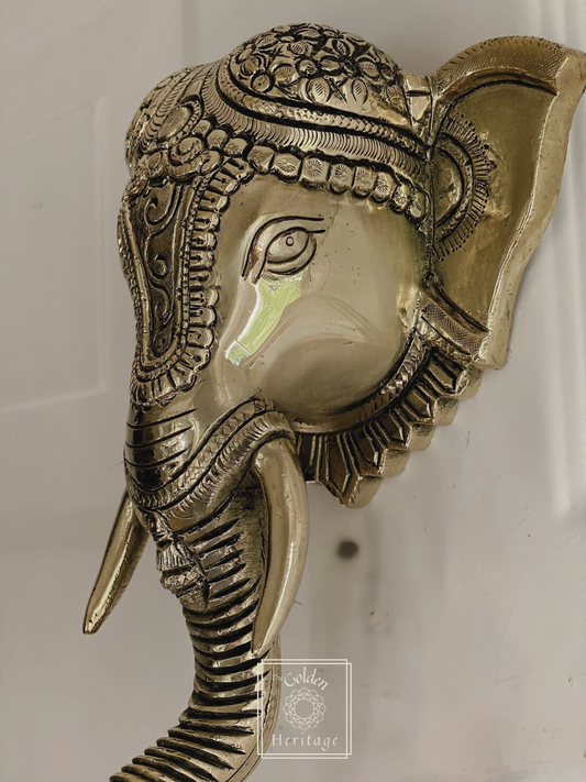 Elephant Head with a Bell Wall Hanging, Door knocker 12" - The Golden Heritage #