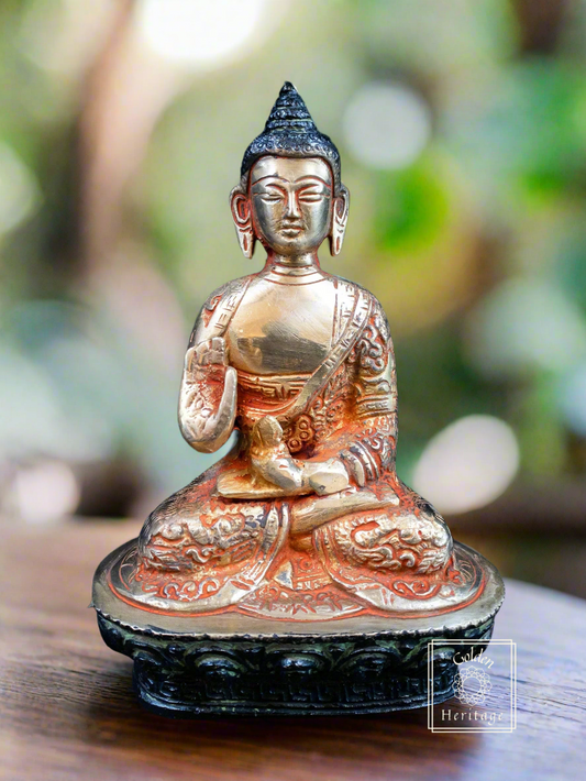 Brass Buddha Statue, Life Story Carved Buddha idol 8” - The Golden Heritage #