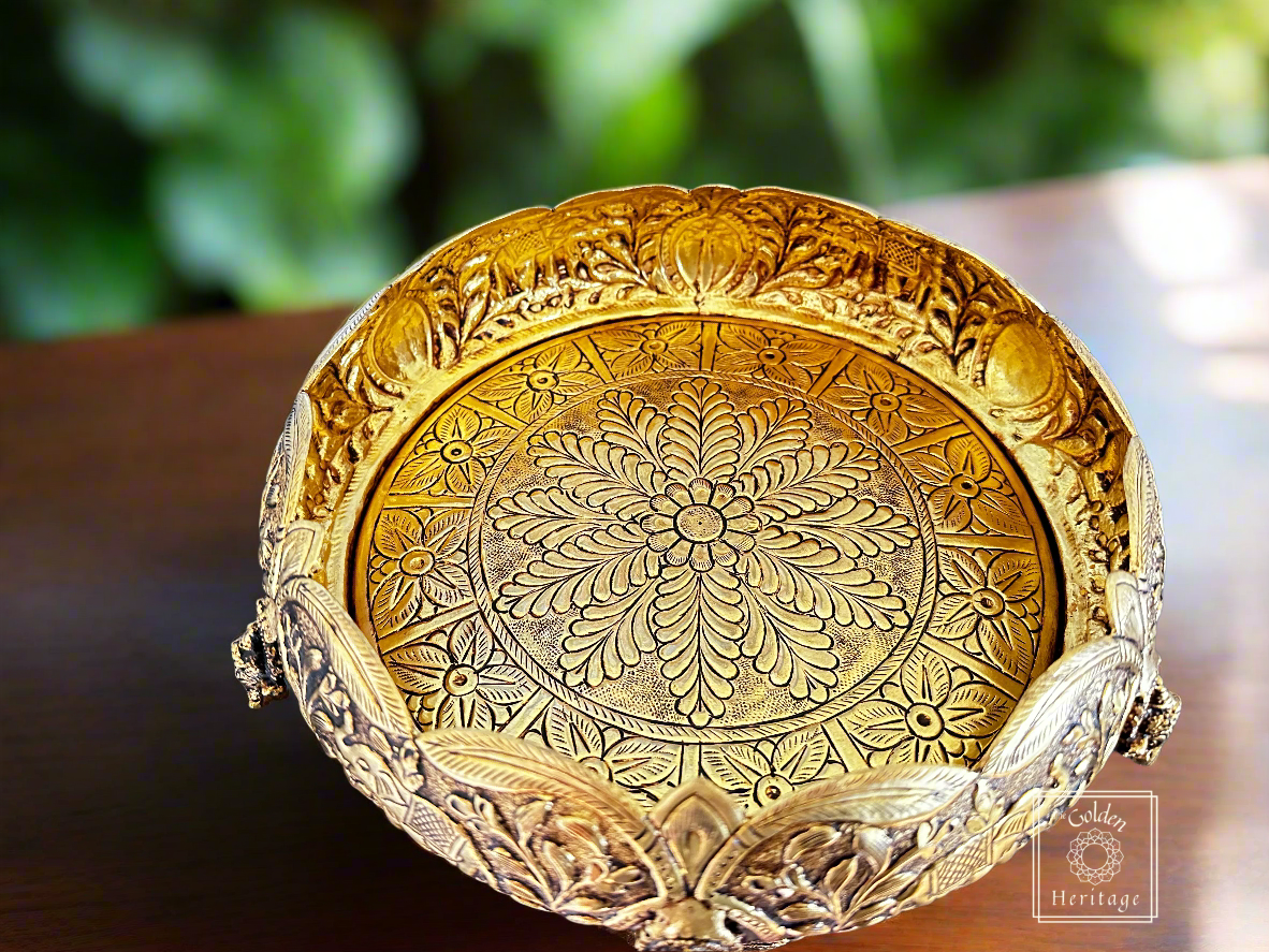 Ganesha, Peacocks & Elephants Design Urli 8"