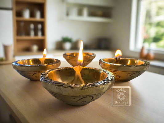 OM & Swastika carving small Lamp - The Golden Heritage #