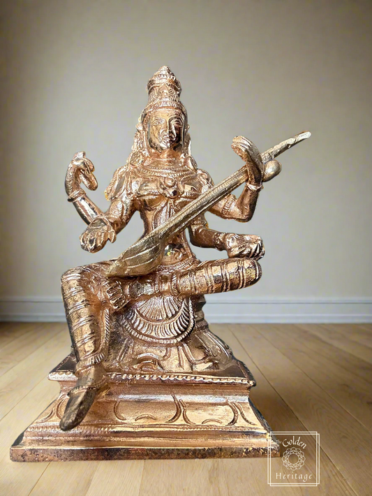 Saraswati Statue - Lost Wax Method Sculpture 5" - The Golden Heritage #