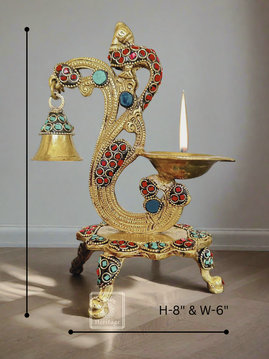 Peacock Diya with Stone work: A Masterpiece of Indian Craftsmanship
