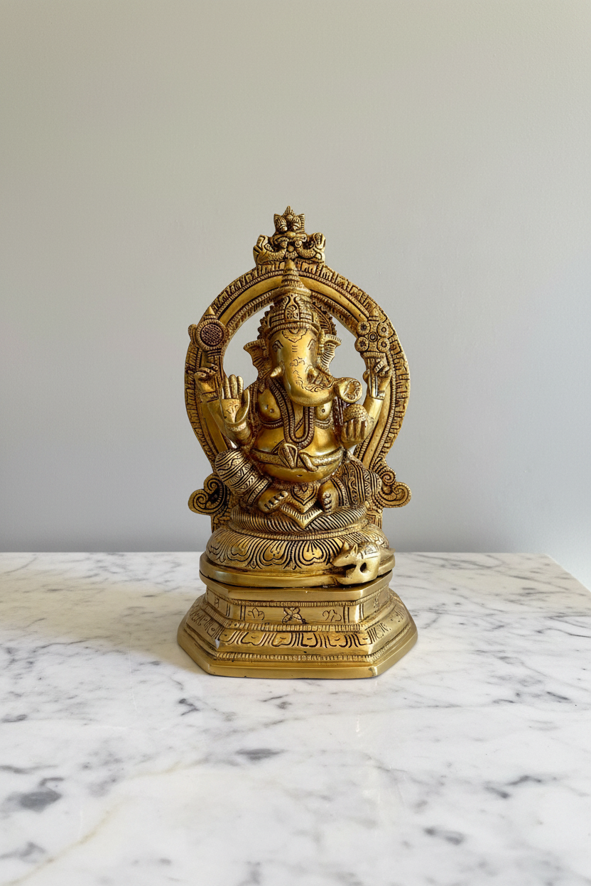 Auspicious Brass Ganapathi with Prabhavali