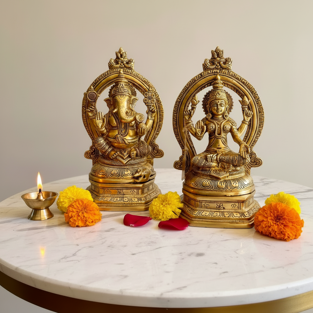 Auspicious Brass Ganapathi with Prabhavali