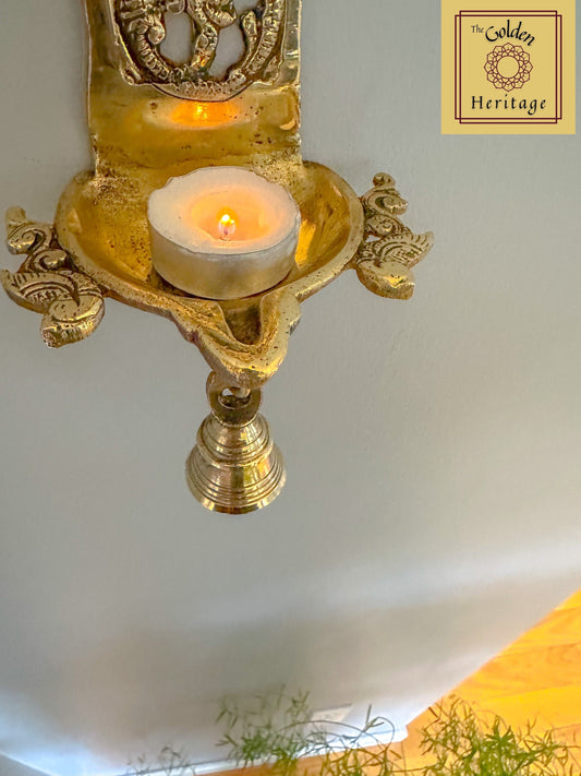 Brass Wall Diya with Laxmi idol & Bell - The Golden Heritage #