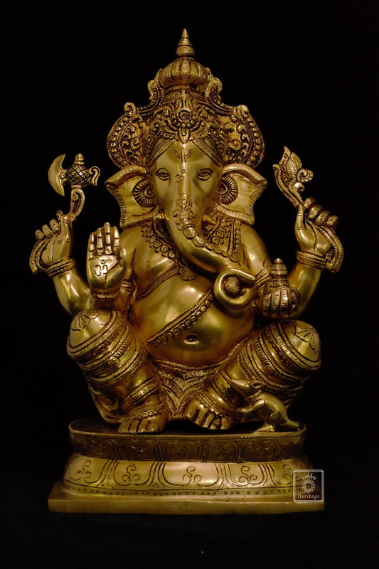 Brass Ganesha Statue, Large size Vinayaka 16" - The Golden Heritage #