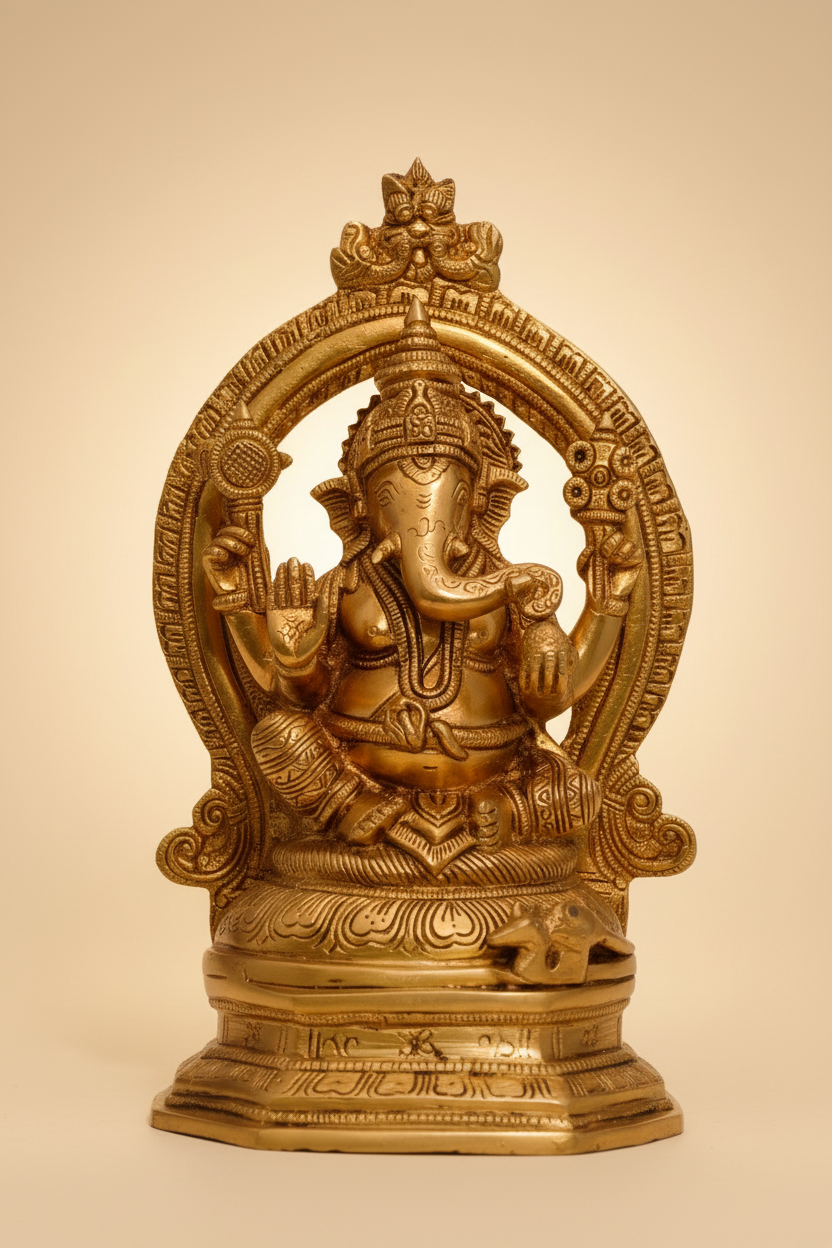 Auspicious Brass Ganapathi with Prabhavali