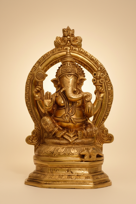 Auspicious Brass Ganapathi with Prabhavali