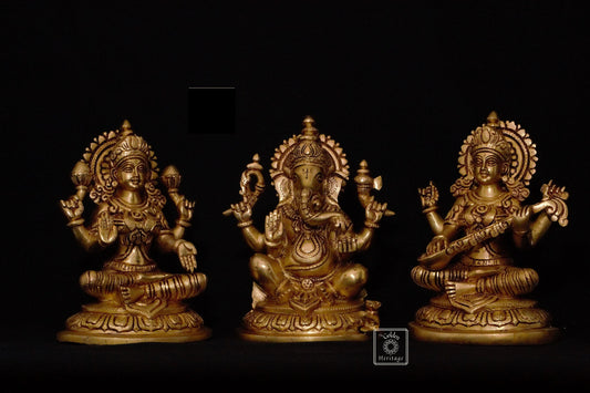 Ganesha, Laxmi & Saraswati set - The Golden Heritage #