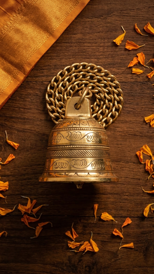 Solid Brass Bell with Chain, Indian Decor - The Golden Heritage