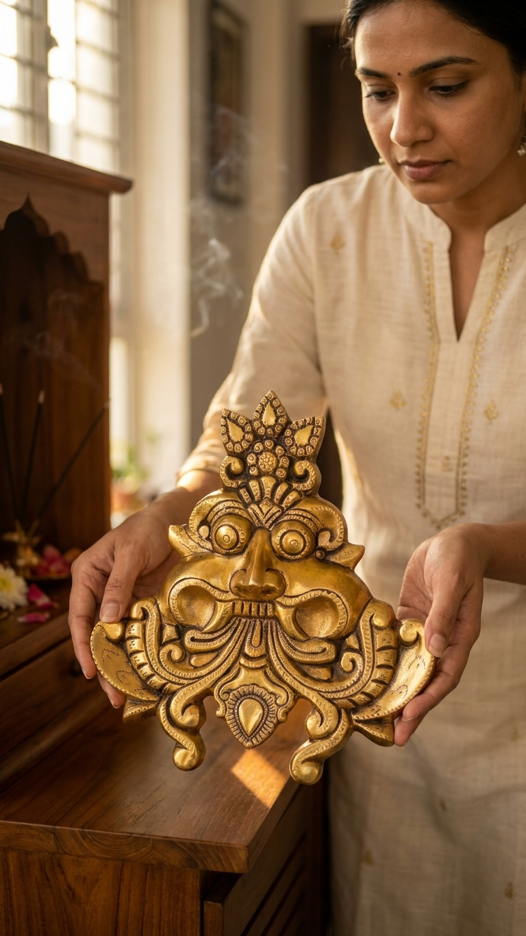 Kirtimukha Wall Hanging, Brass Yali Face